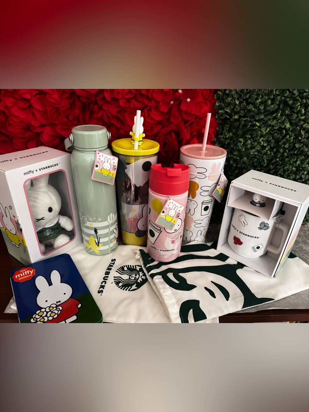 Starbucks x Miffy Complete Set & Starbucks Dust Bags & Miffy Tin Box & Stickers